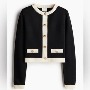 Black and Cream Cardigan with Gold Buttons